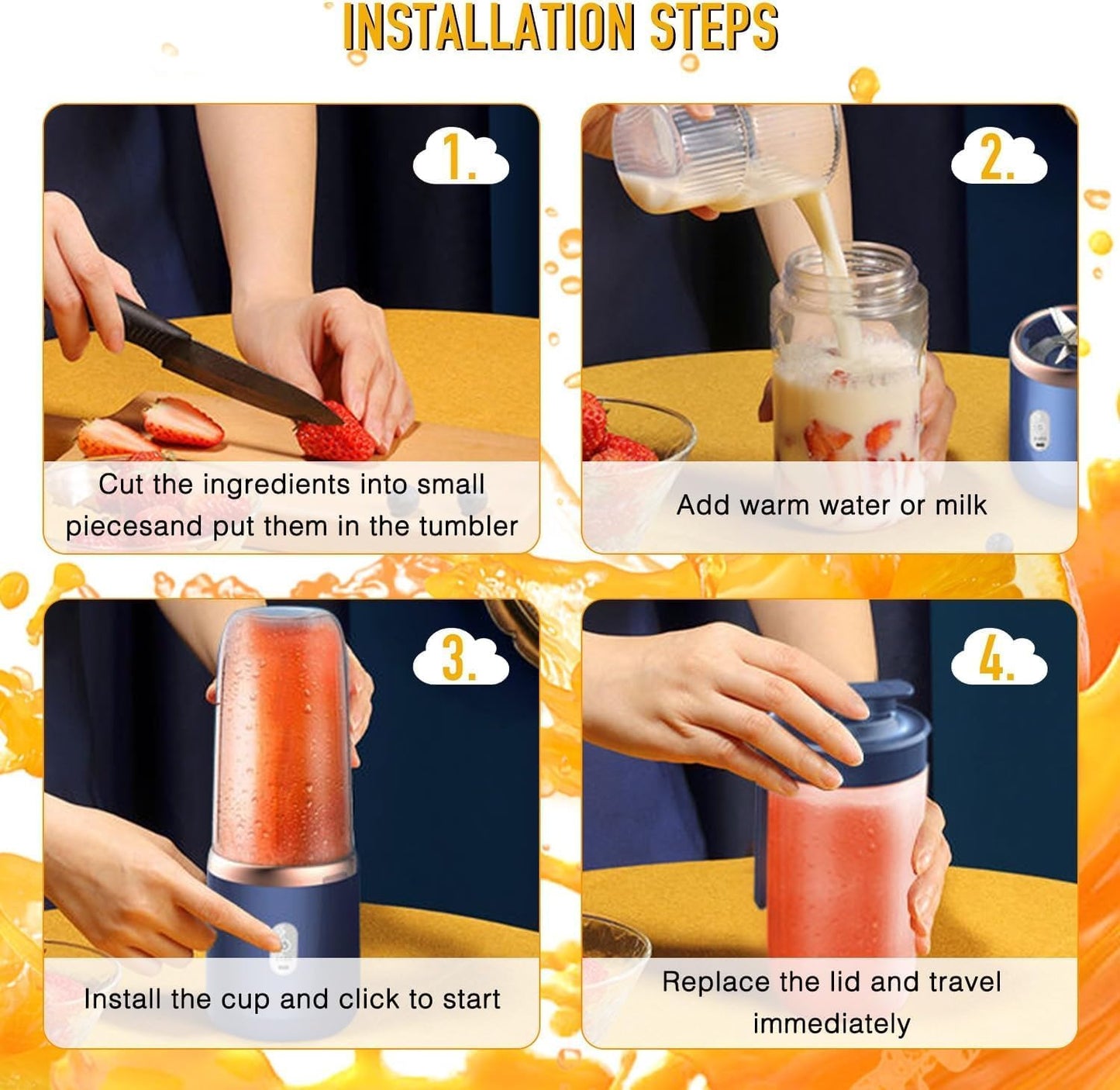 Portable Blender Electric Juicers Fruit Mixers USB Rechargeable